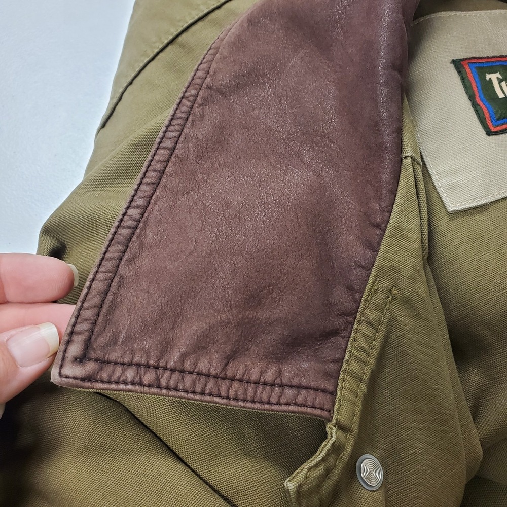 Timberland Mens Vintage Military Field Barn Jacket Size M Canvas Leather Collar - Picture 10 of 12
